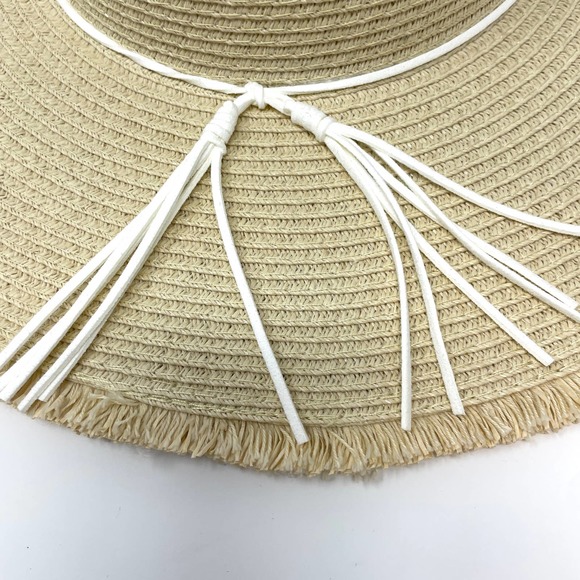 Cappelli Straworld Tan Straw Sunhat With White Tassel One Size New - Picture 6 of 9